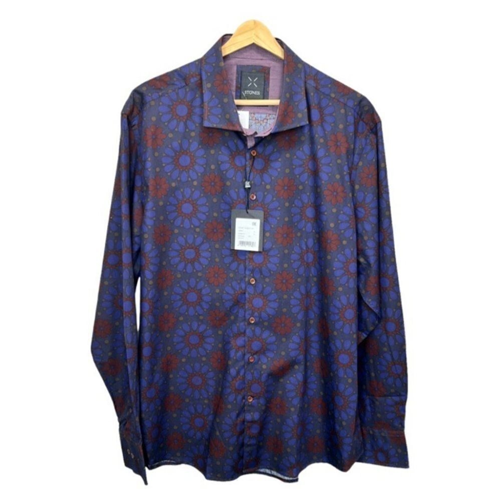 Stones Floral Print Button Down  Shirt